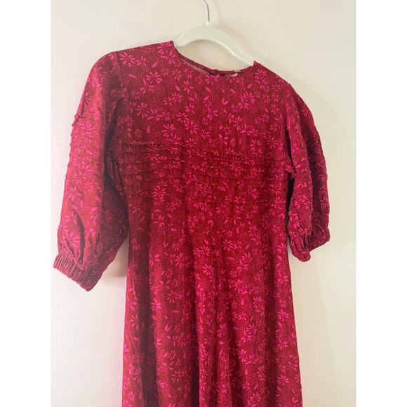 NWT Free People Jessie Red Floral Puff Sleeve Cottagecore Prairie Midi Dress 0 - Picture 5 of 8